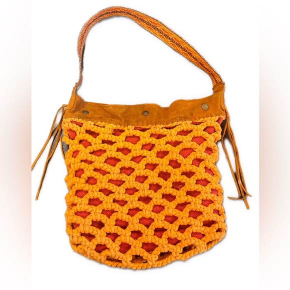 Lucky Brand Y2K Boho Macrame Leather Shoulder Bag - Picture 1 of 12